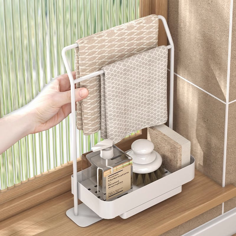 Multi-Layer Rag Draining Rack – Gun Gray | Space-Saving Kitchen Sink Organizer”