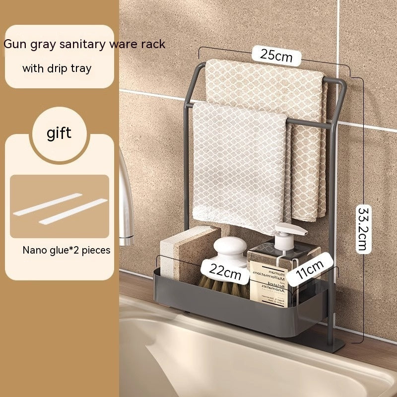 Multi-Layer Rag Draining Rack – Gun Gray | Space-Saving Kitchen Sink Organizer”