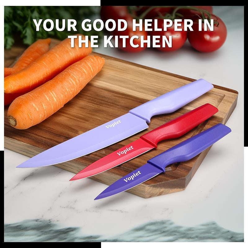 Block 5 Piece Kitchen Knife Set, Rust Resistantcoated Stainless Steel, Dishwasher Safe, Colorcoded for Versatile Use