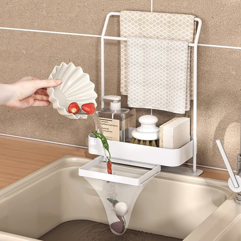 Multi-Layer Rag Draining Rack – Gun Gray | Space-Saving Kitchen Sink Organizer”