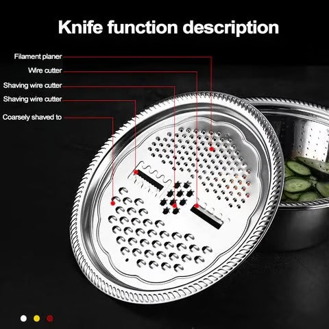 3-Piece Stainless Steel Multifunctional Strainer, and Mixing Bowl for Washing and Slicing Fruits, Vegetables