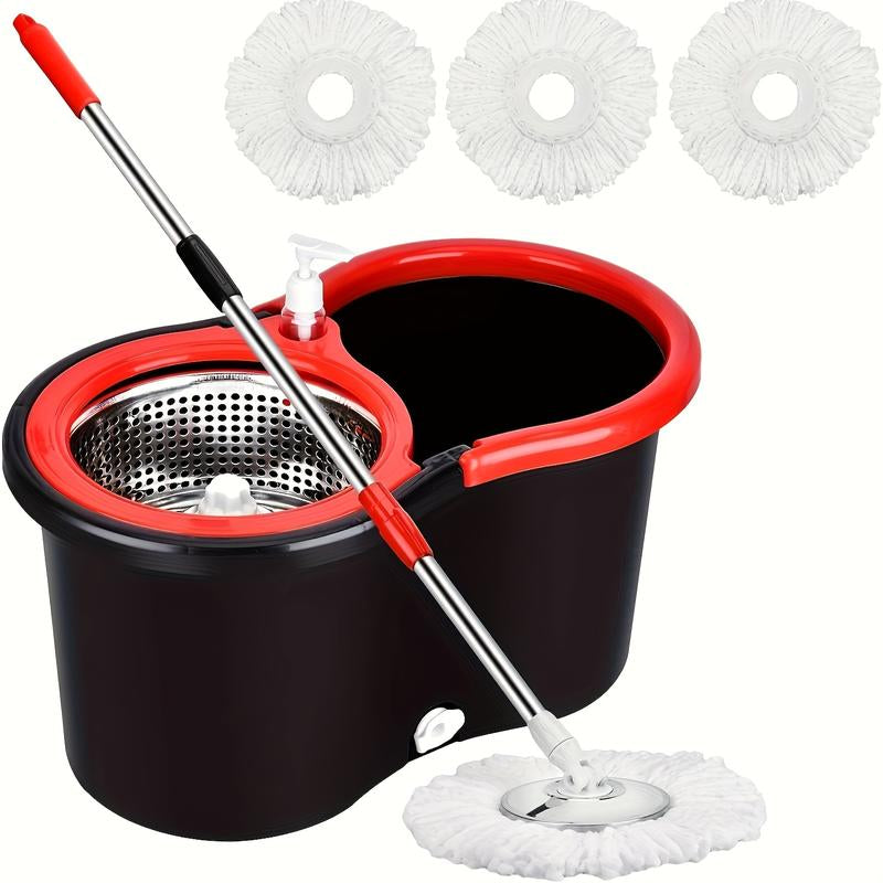 Spin Mop and Bucket Set, Bathroom Mop Bucket, School Bathroom, 360° Spin Mop Bucket System with 3 Microfiber Mop Replacement Heads and 61 Inch Stainless Steel Adjustable Handle for Floor Cleaning, Bucket Floor Cleaning System