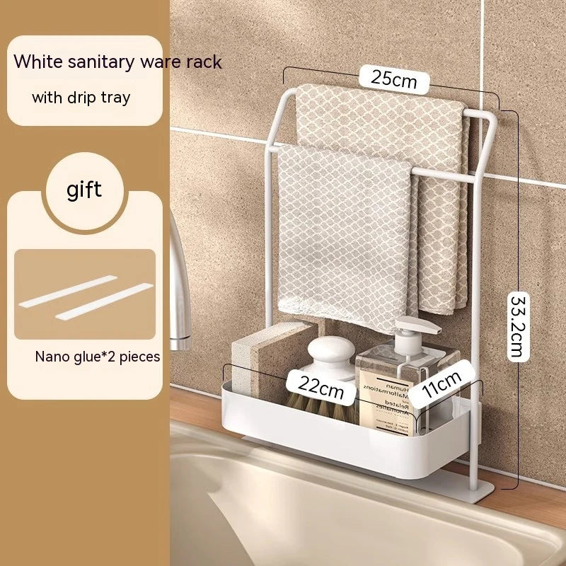 Multi-Layer Rag Draining Rack – Gun Gray | Space-Saving Kitchen Sink Organizer”
