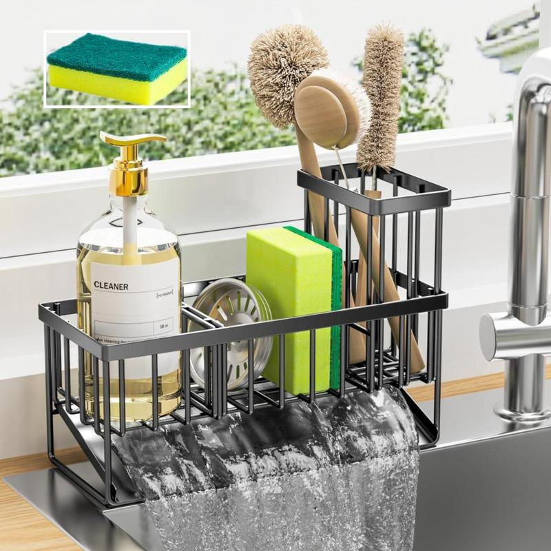 Kitchen Sink Organizer Storage Rack, 1 Set Sponge Holder for Kitchen Sink, Kitchen Sink Organizer with Brush Holder & 1 Sponge, Rustproof Kitchen Gadgets Dish Sponge Organizer, Kitchen Accessories