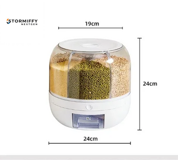 360 Degree Rotating Rice Dispenser Sealed Dry Cereal Grain Bucket Dispenser Moisture-Proof Kitchen Food Container Storage Box