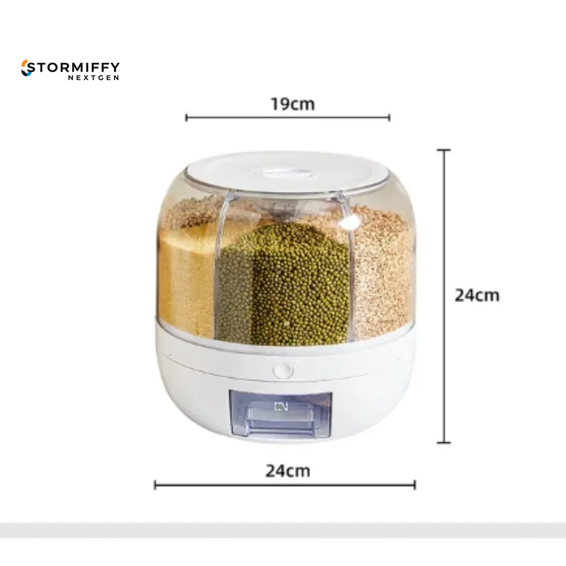 360 Degree Rotating Rice Dispenser Sealed Dry Cereal Grain Bucket Dispenser Moisture-Proof Kitchen Food Container Storage Box
