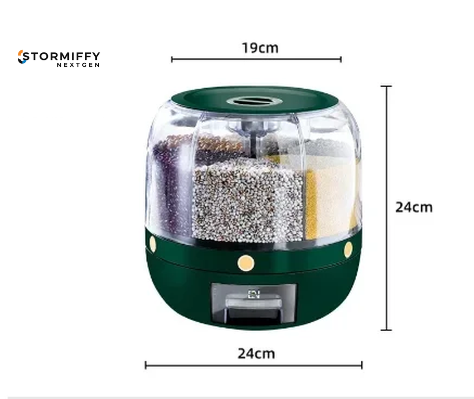 360 Degree Rotating Rice Dispenser Sealed Dry Cereal Grain Bucket Dispenser Moisture-Proof Kitchen Food Container Storage Box